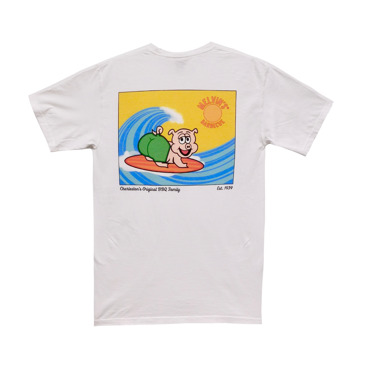 white surfing pig t-shirt