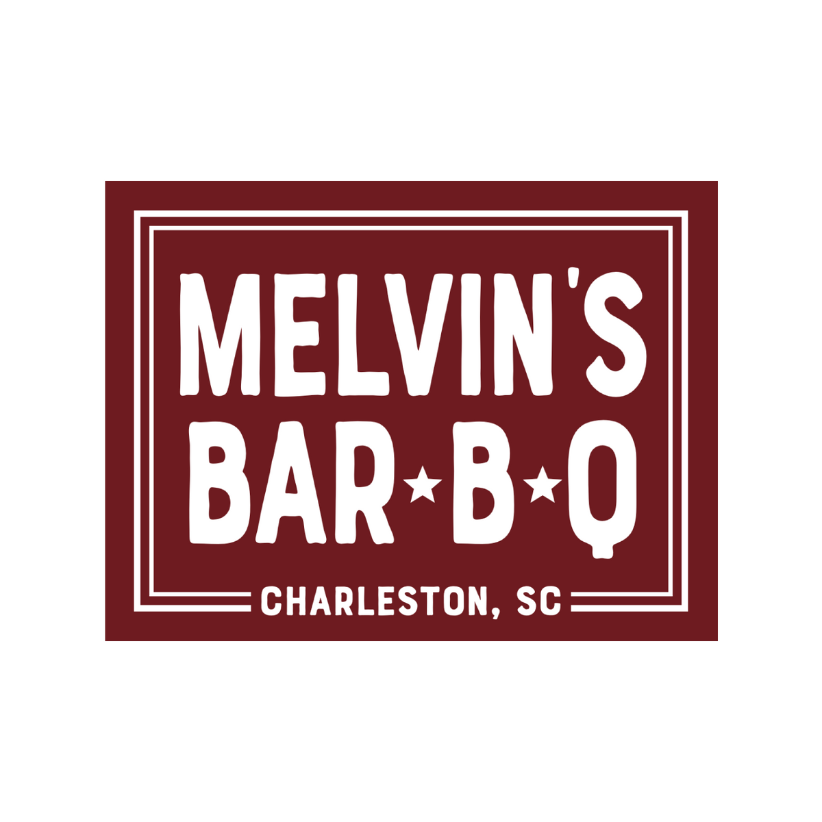 maroon & white melvin’s bar-b-q sticker