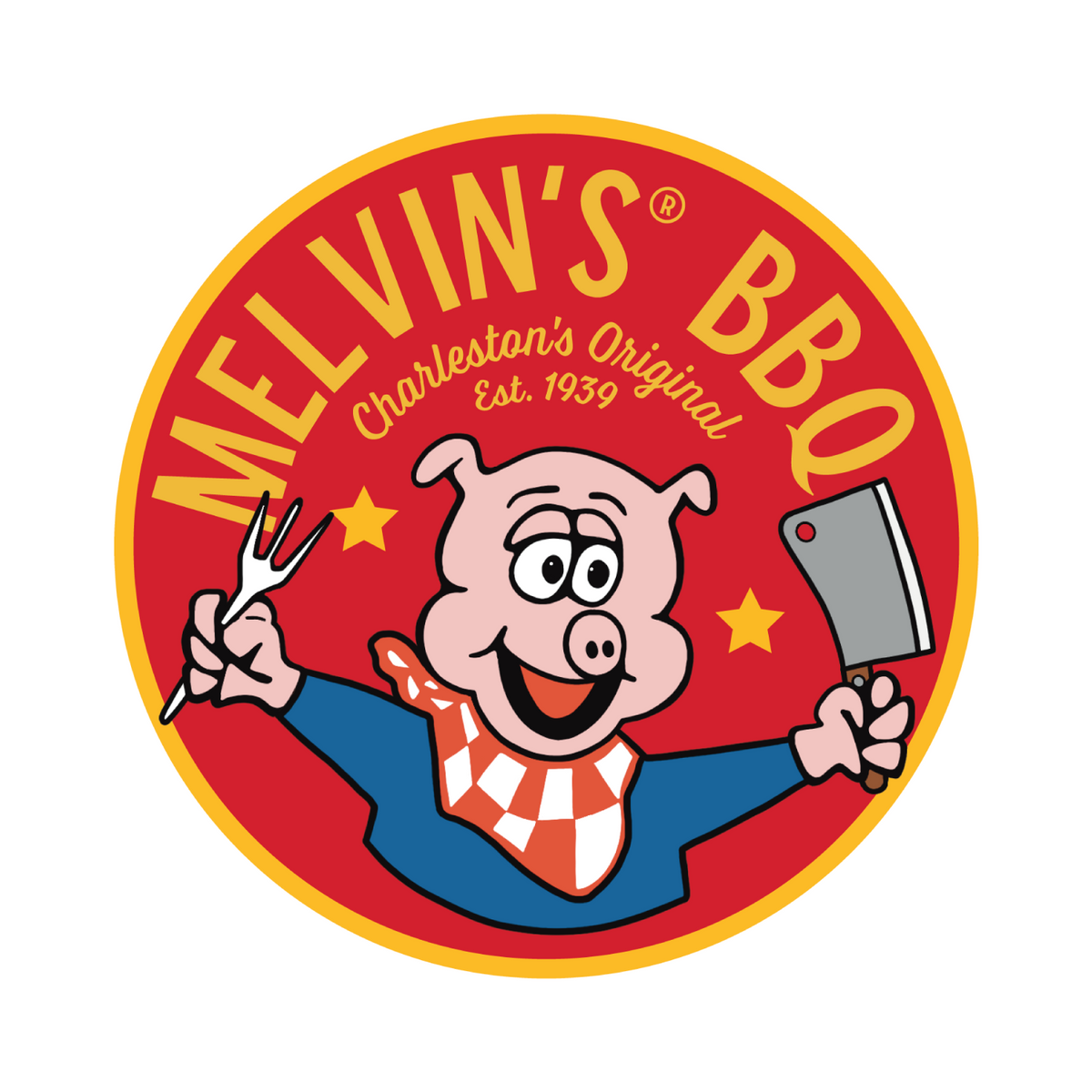 melvin's bbq red circle pig sticker